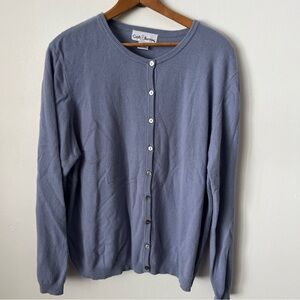 100% Cashmere XL Cardigan Sweater Full Button Periwinkle Blue Ribbed Cozy Luxury